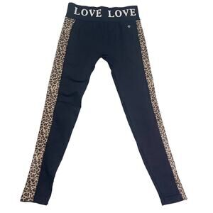 LA Winner Leggings Woman's One Size Workout Pants Animal Print Leopard LOVE Band